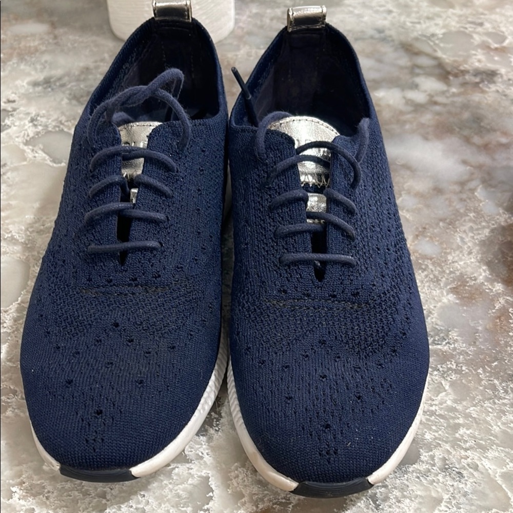 Navy Knit Lace-Up Sneakers